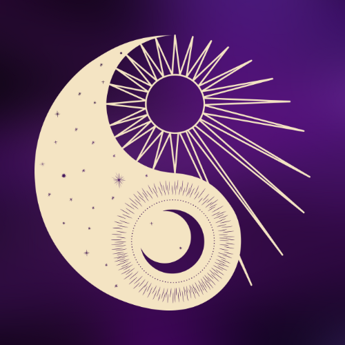 Yin Yang symbol illustrated with sun and moon highlights the different energies of give and receive